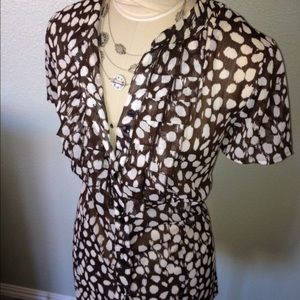 Brown and white work blouse